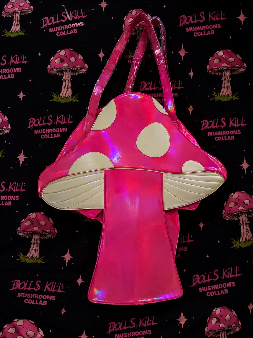 NWT Dolls Kill Pink Holographic Mushroom weekender